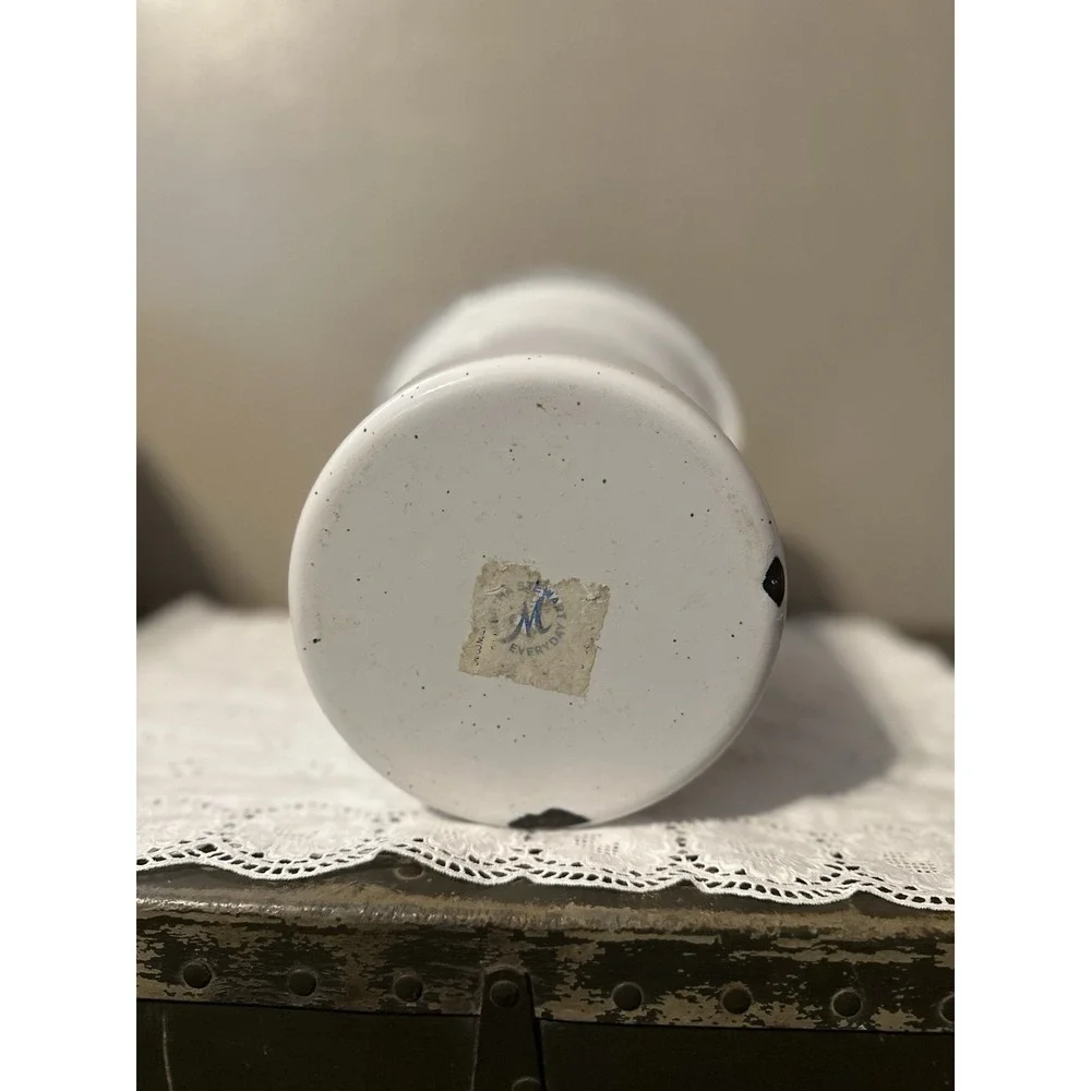 Martha Stewart Everyday White‎ Speckled Enamel Metal Canister Holder Desk Decor